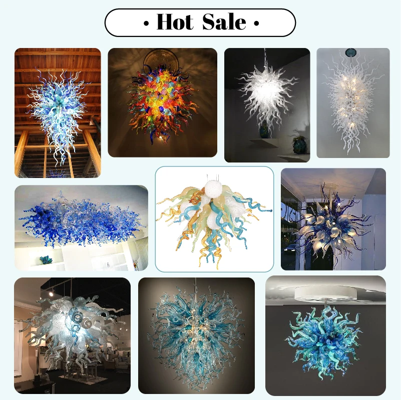 

Tiffany Lamp Colored Chandelier Lighting 20 Inches Handmade Blown Glass LED Pendant Light 110V-240v for House Decor