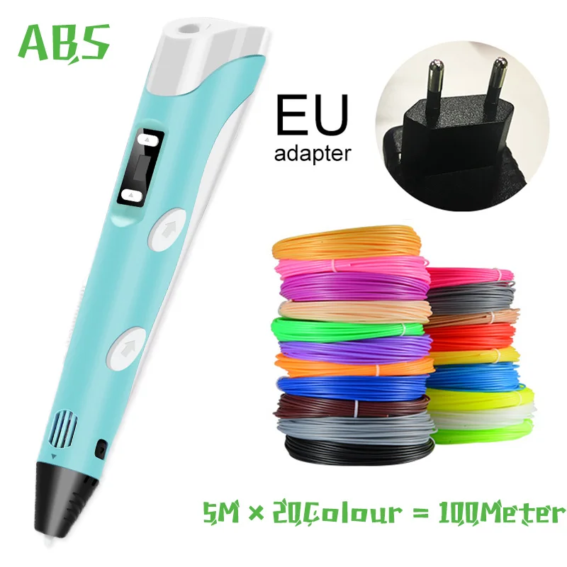 5m20color ABS EU 3D Ручка, три D принтера, ручка для рисования с пластиком, 100 м, PLA/ABS нити, для творчества, подарок на день рождения, Оригинальные рождественские подарки - Цвет: 5m20color ABS EU