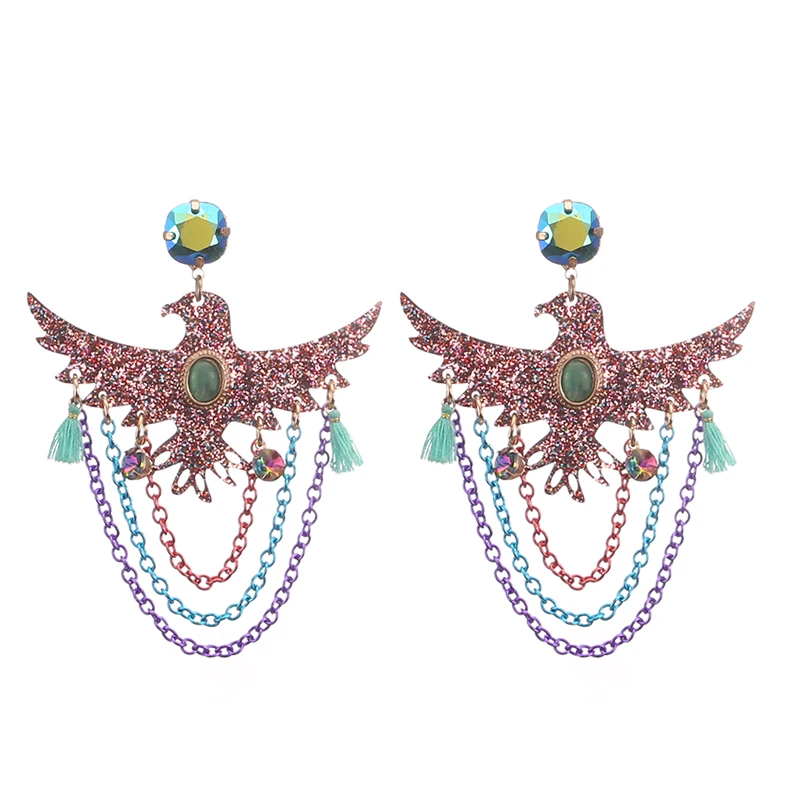 Женские полимерные серьги с кисточками орлом подвеска на ухо эффектные