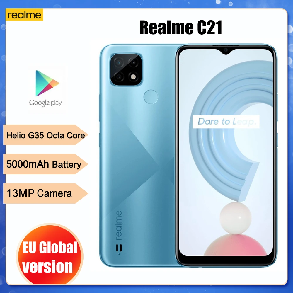 

Global original realme C21 Smartphone Helio G35 Octa Core 6.5'' inch Screen 5000mAh Massive Battery 3-Card Slot 13MP Camera