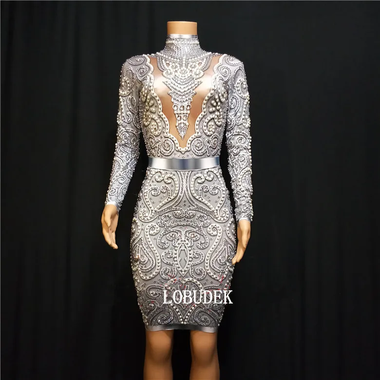 Серебристо серый Стразы Жемчуг сексуальное нижнее белье тянутся украшенным