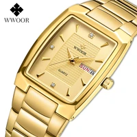 wwoor 2021 new gold watch men top brand luxury square waterproof date stainless steel mens quartz wristwatches relogio masculino