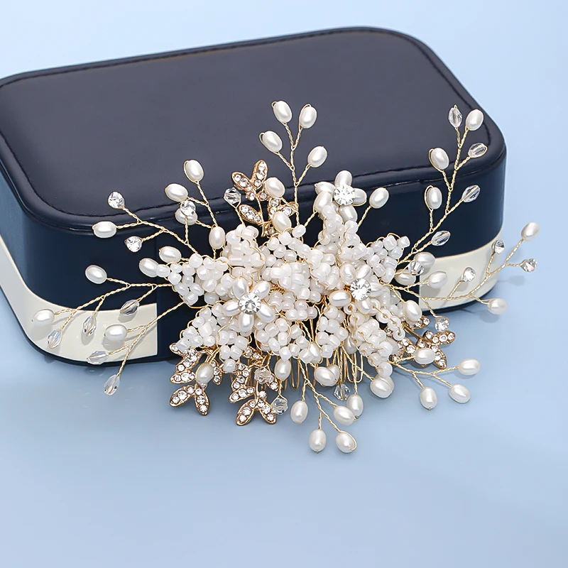 Новый цветок жемчужный кристалл свадебная тиара ручной работы золотой лист