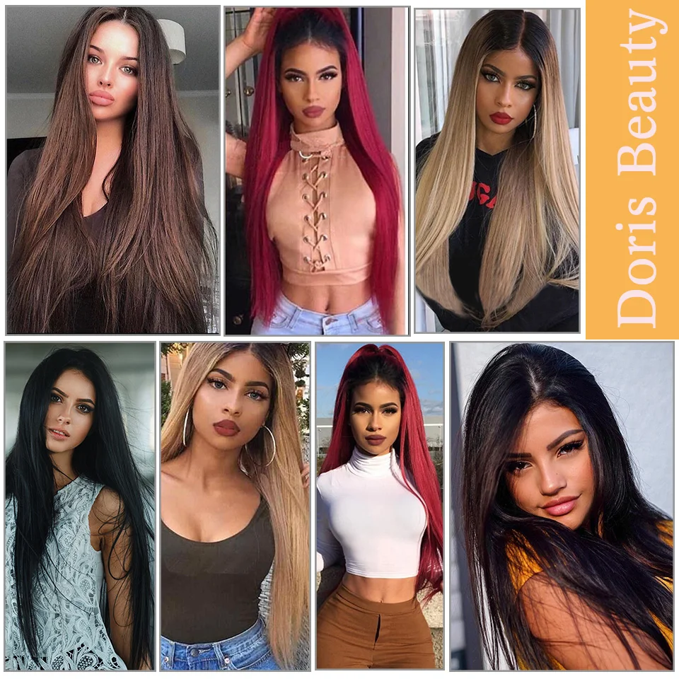 

Doris Beauty Synthetic Lace Long Straight Middle Part Wigs Brown Black Blond Red Wigs for Africa and America Women