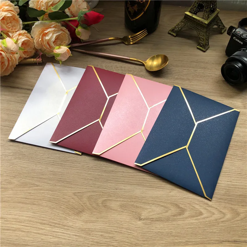 

10Pcs 13*19cm Gold-rimmed Shimmer Pearl Paper Wedding Invitation Card Envelope Pearlescent Glitter Envelope Customized LOGO