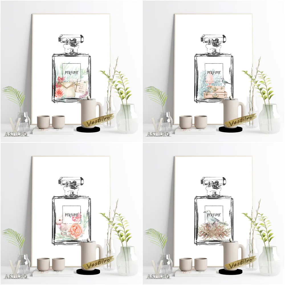 

Modern Minimalist Perfume Shop Sign Beauty Salon Wall Picture Art Prints Poster Watercolor Animal Floral Print Living Room Decor