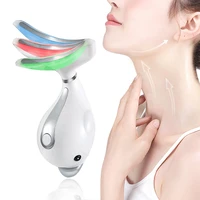 electric 3 colors led facial neck massager lift wrinkle removal vibration photontherapy heating massage double chin thin beauty