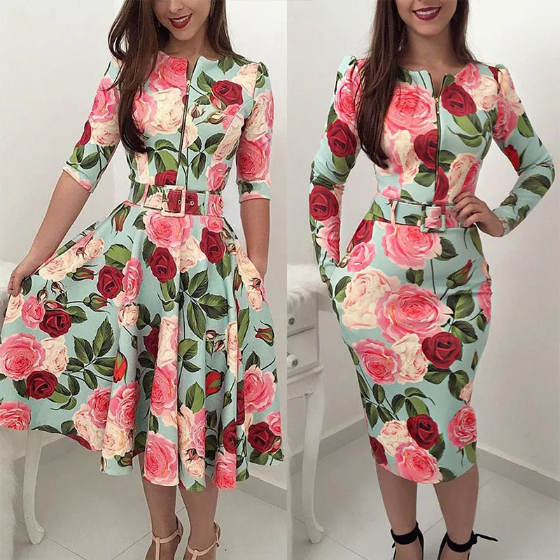 

NEW Women Long Sleeve Floral Wrap Dresses Ladies V-neck Ruffles Dress