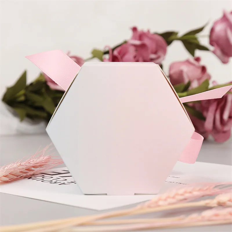 Креативная шестиугольная розовая постепенная коробка для конфет Свадебная