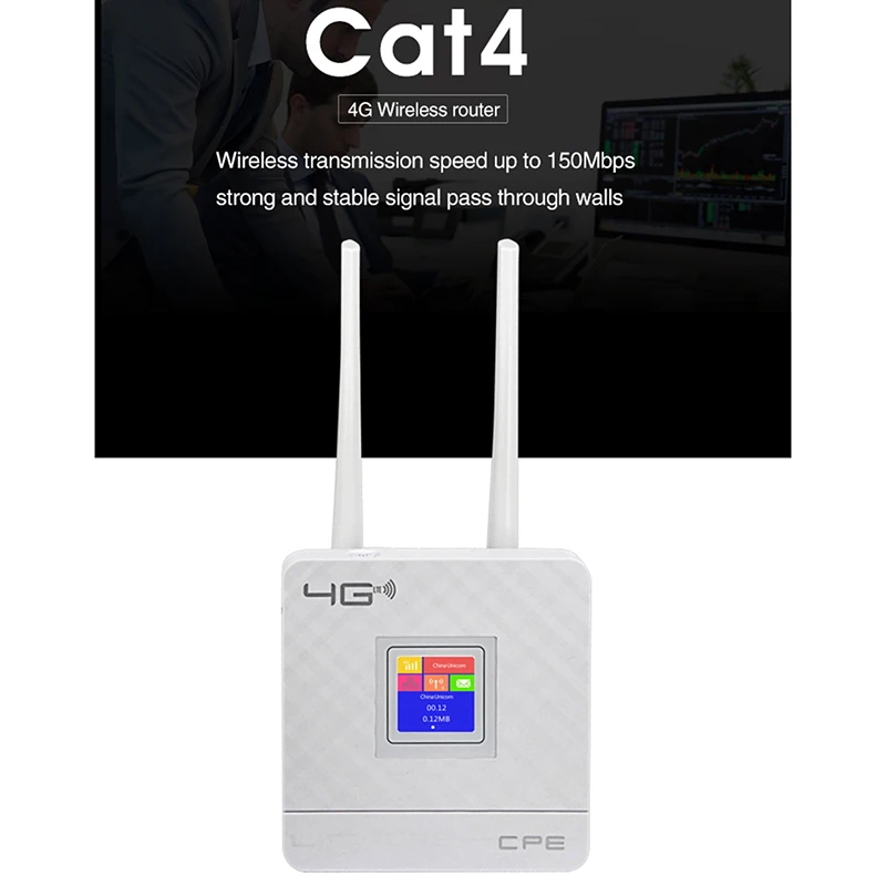 

Wireless CPE 4G Wifi Router Portable Gateway FDD TDD LTE WCDMA GSM External Antennas SIM Card Slot WAN/LAN Port EU Plug