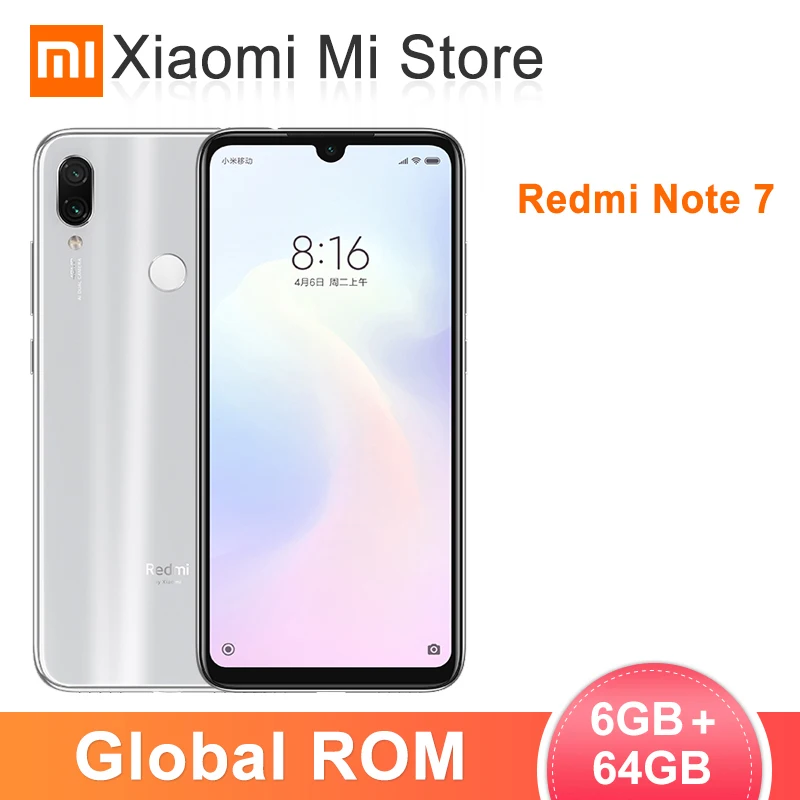 Мобильный телефон Xiaomi Redmi Note 7 с глобальной прошивкой, 6 ГБ, 64 ГБ, Snapdragon 660, 4000 мА/ч, 48мп, камера заднего вида, 6,3 дюйма, 19,5: 9, полный экран