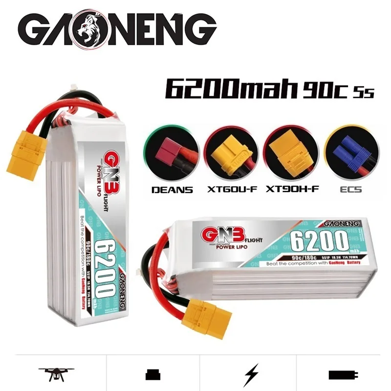 

1-2pcs GAONENG GNB 18.5V 6200mAh 90C 5S LiPo Battery for FPV Racing RC Drone Quadcopter T/XT60/XT90 Plug Accessories Spare Part
