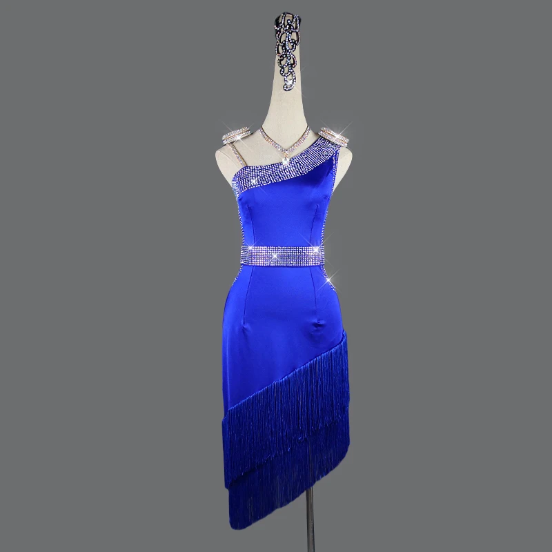 

New Latin Dance Dress Women Fringe Dress Ladies 2pcs Skirt Tango Ballroom Flamengo Salsa Competitive Latin Dance Dress+belt
