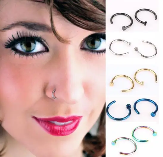 

Trendy 8mm C Shaped Fake Nose Ring Hoop Septum Rings Stainless Steel Nose Piercing Fake Piercing Oreja Pircing Jewelry 7Colors