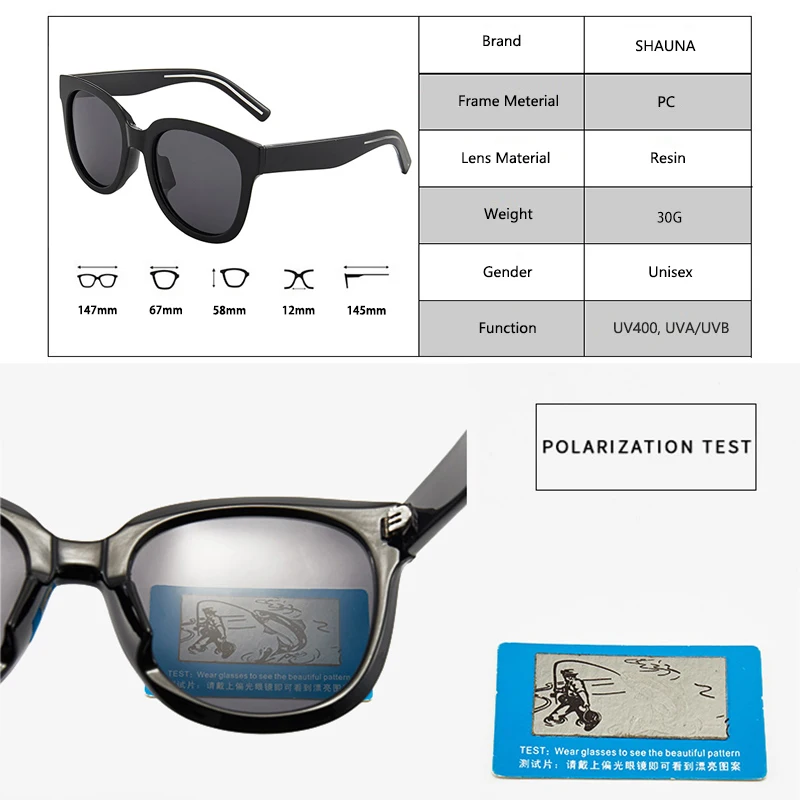 Мужские и женские очки кошачий глаз SHAUNA поляризационные солнцезащитные в стиле