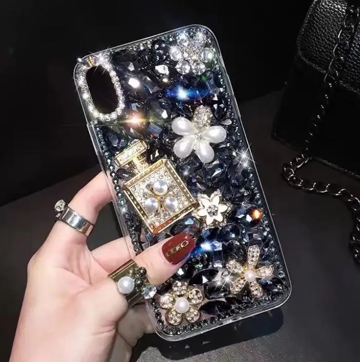 

Bling Luxury Diamond Perfume Bottle Phone Case For SamsungA3 A5 A7 2017 A9 A8 A6 PLUS A50 A70 A80 Pearl Flower Soft Shell Capa