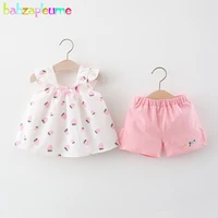 babzapleume summer infant girl clothes korean cute strawberry print sleeveless cotton vestshorts newborn baby clothing set 078