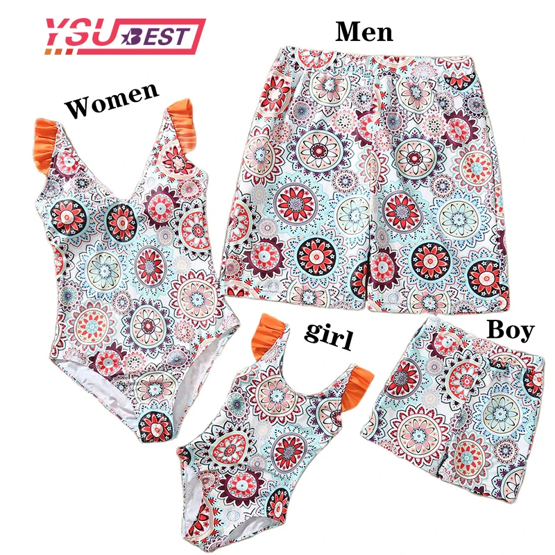 Комплект бикини для семьи оранжевый купальник с принтом пряжкой мамы дочери и