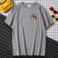 cartoon cat crawling t shirts for man funny printed streetwear simple oversized homme tee clothes fashion breathable t shirts