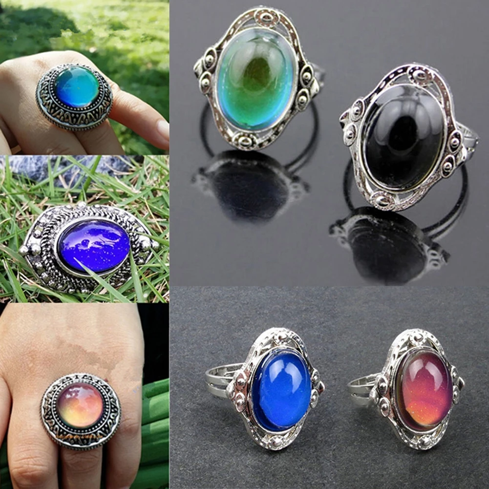 

Emotion Feeling Changeable Temperature Control Colors Rings Oval Imitation Gemstones Ring For Women Jewelry Gifts Random Send