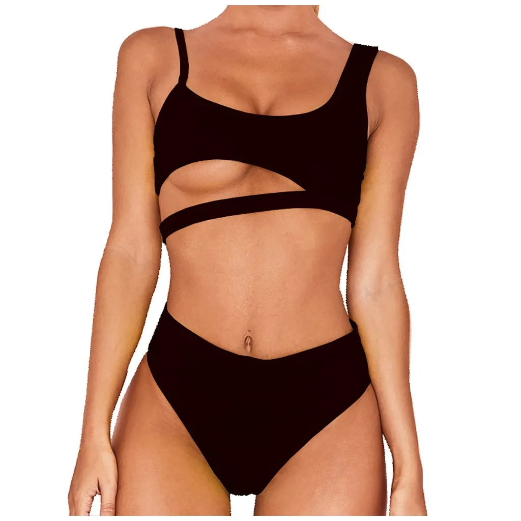 

Sexy Women Bikinis Piece Swimwear Bandage Swimsuit Push Up Bikini Solid Color Cutout Bikini Separate Women'S Swimsuit 2020 Z0305