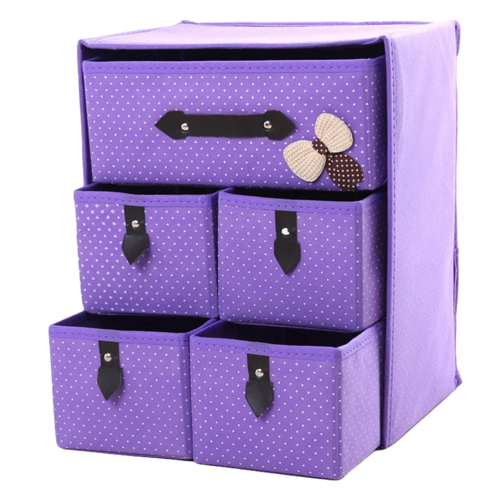 OUNONA нетканый трехслойный пять выдвижных ящиков секционный ящик для хранения Контейнер Органайзер(коричневый
