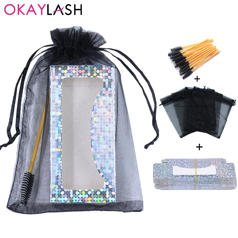 OKAYLASH  Eyelash Packaging Box Set with Drawstring Organza Faux lashes Bag Wholesale and  Disposable Mascara Wands in Bulk