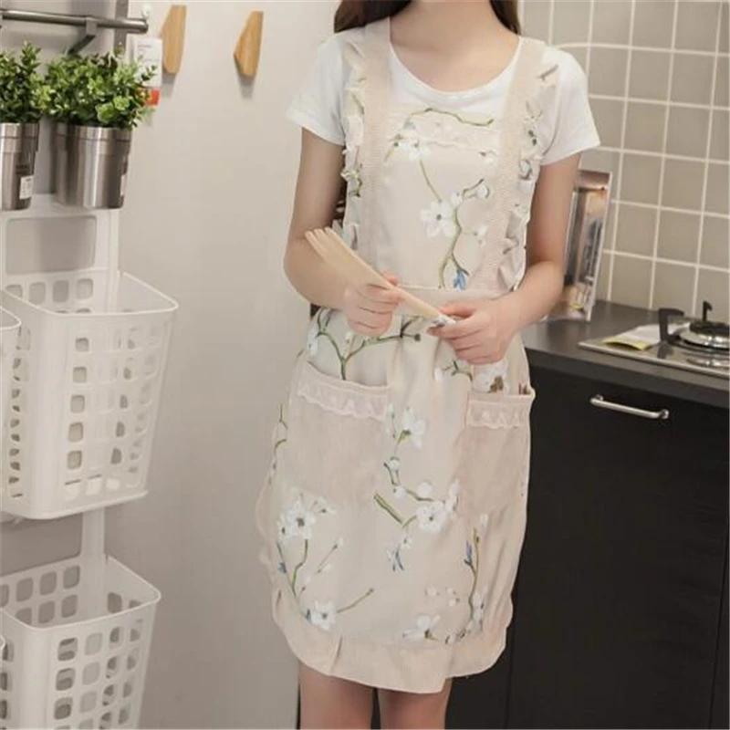 Женский фартук с карманами водонепроницаемый клетчатый принтом кухонные