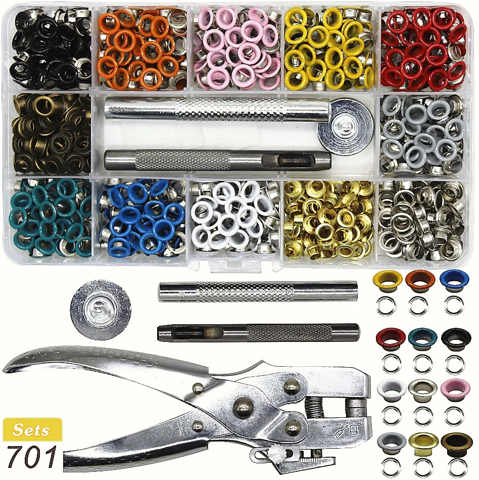 12Colors 5mm Metal Grommets Kit Metal Eyelets Kits Shoe Eyelets Grommet Sets for Leather Fabric Belt Clothes Crafts, and More