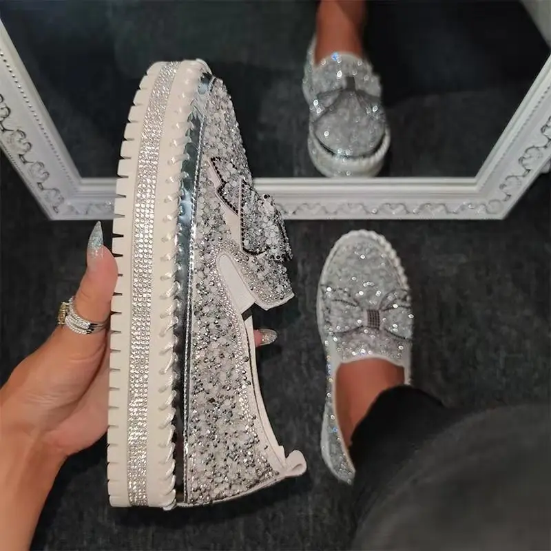 Autumn Fashion Man-made Diamond Sequin Flat Shoes sneakers women New Casual Ladies Single Shoes Dropshipping Fulfillment