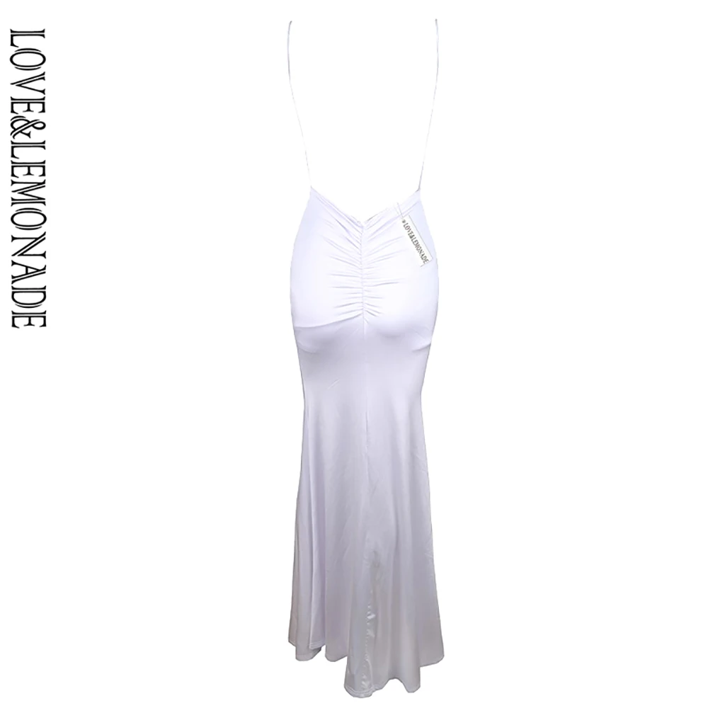 Белое длинное платье LOVE &amp LEMONADE с треугольным вырезом и лямкой на шее TB 8793 |