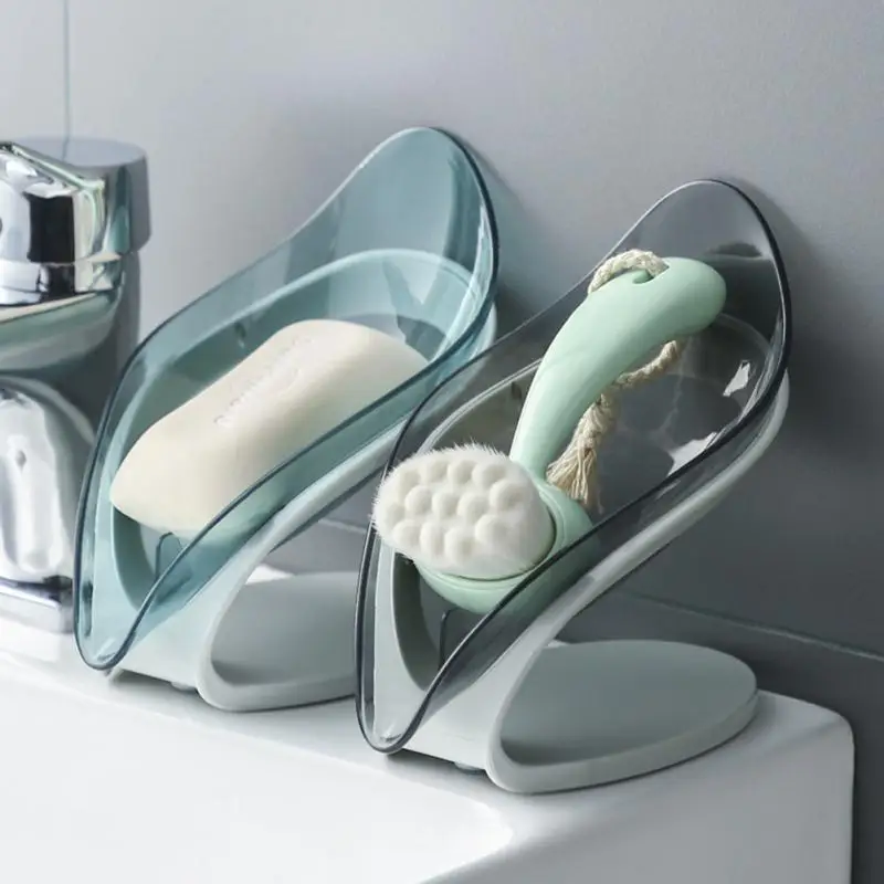 

1PC Transparent Leaf-shaped Soap Dish Anti-skid Drain Free Perforated Leaf Soap Dish Kitchen Accessories Bathroom Tools