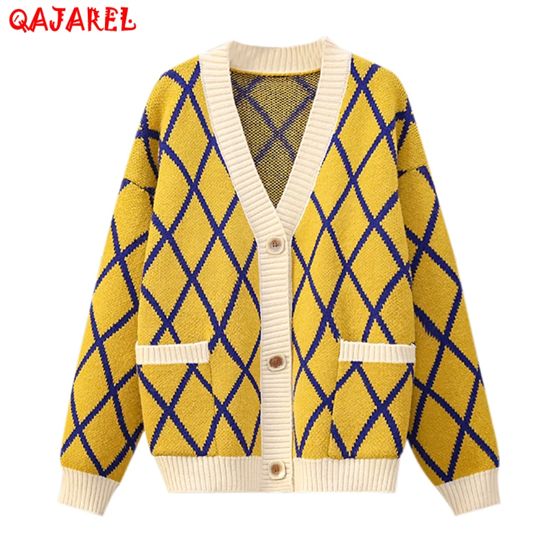 

Women Elegant Vintage Top Sweaters Autumn Winter Knitted Thick Warm Coat Red Christmas Sweaters 2022 Loose Casual Plaid Cardigan