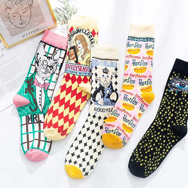 

Модные забавные мужские носки в стиле хип-хоп Harajuku Kawaii Мультяшные хлопковые носки счастливые повседневные носки с животными пивом едой под...