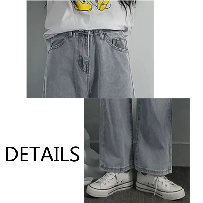 

Women Jeans Womens Trousers Adjust-Waist Straight Loose Casual Fashion All-match Simple BF Chic Ulzzang Streetwear Harajuku New
