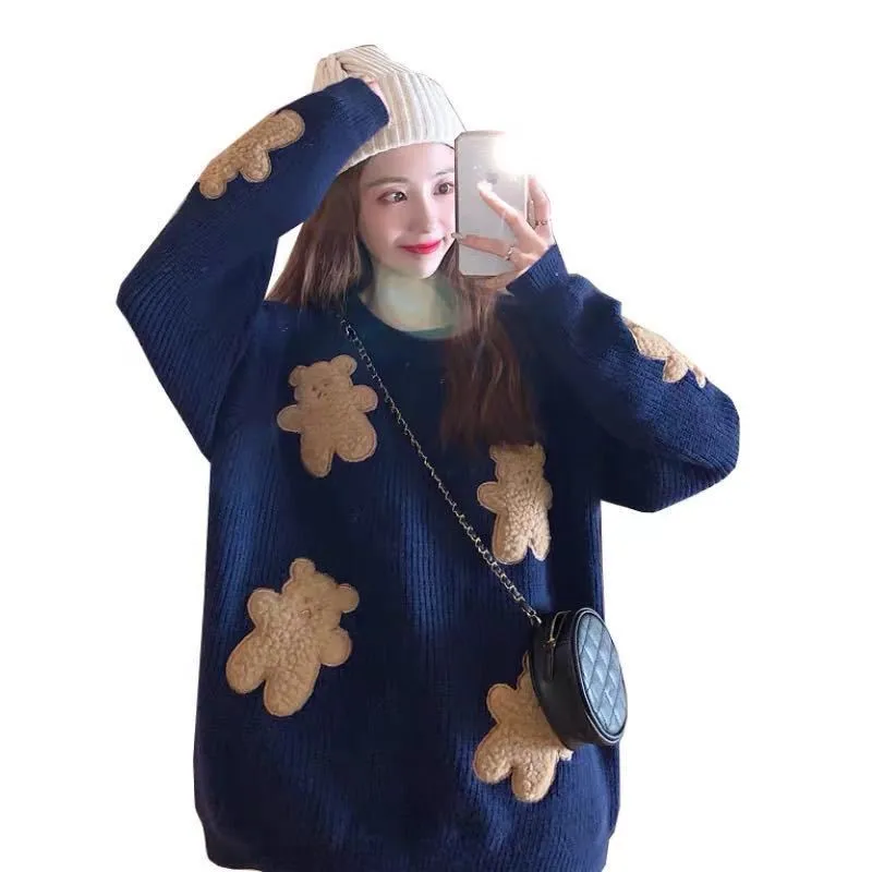 

Korea Student Style Streetwear Tops Female Casual Sweaters Fashion Autumn Spring Women Cute Party Bear Cute Kawaii Chic