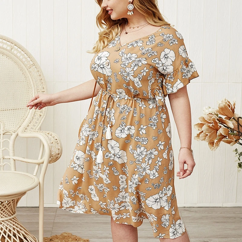 Женское платье на пуговицах праздничное стильное с рукавом в форме листка лотоса