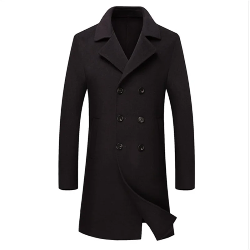

100% wool New Woolen jacket and coat men Casual windbreaker fashion solid long Double-breasted gray coats plus size L-6XL