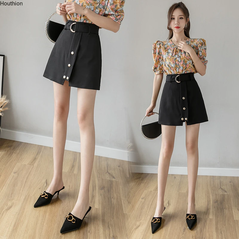 

Houthion Women's Skirts New Casual Fashion Slim Solid Color Above Knee, Mini Skirt Spring/summer Belt A-Line Empire
