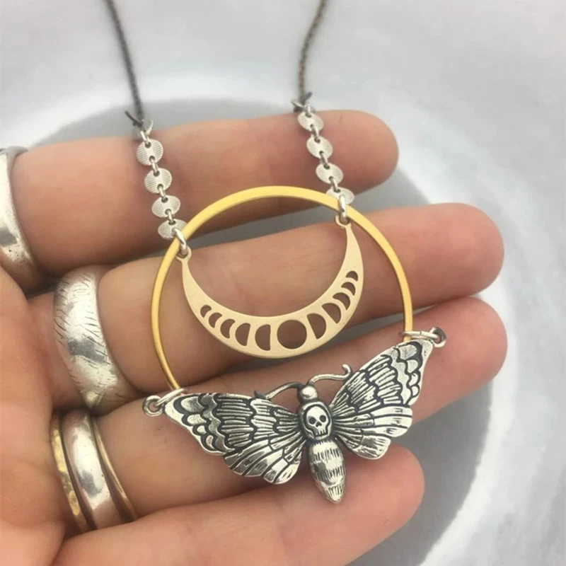 

Silver Color Insect Skull Pattern Fashion Golden Crescent Women Necklaces Party Gift Pendant Necklace Prom Jewelry