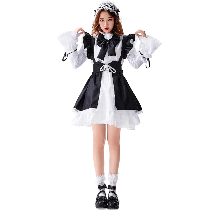 

Black White Gothic Lolita Maid Dress Costumes Cosplay Suit for Girls Woman Waitress Maid Party Stage Costumes Pluz size