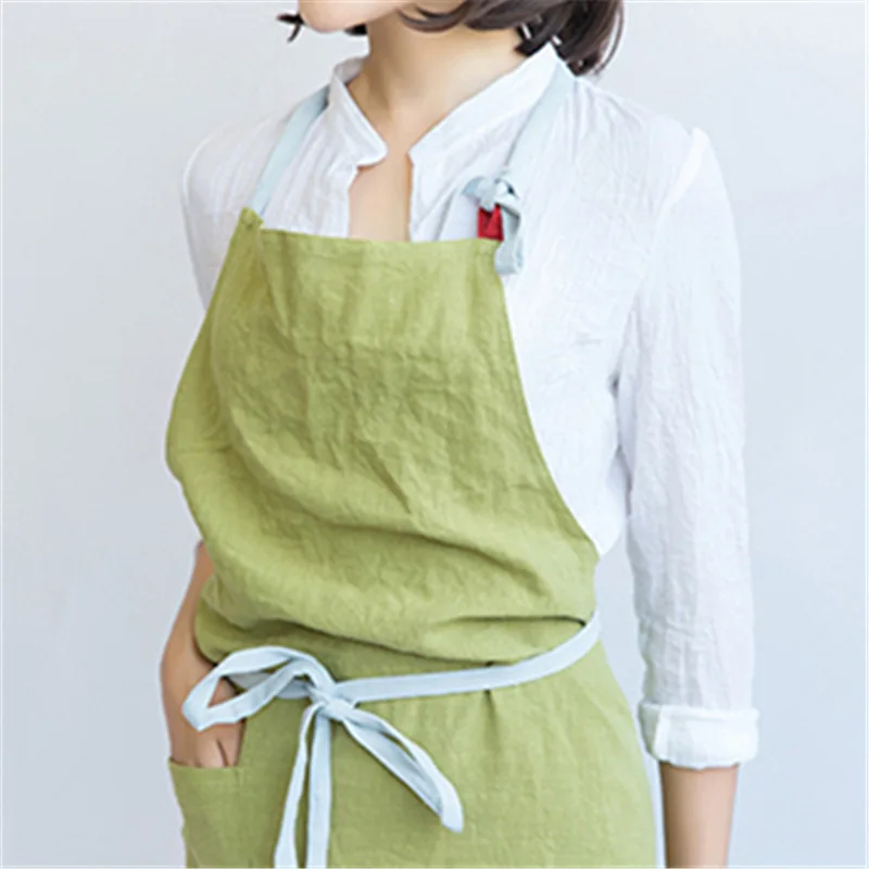 Фартук из хлопка и конопли кухонный фартук для выпечки кофейни цветочного