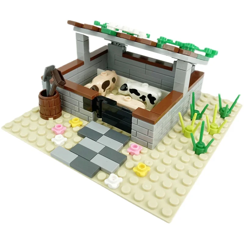 

DIY MOC Farm Piggy Chicken Coop Kennel Cowshed Corn Radish Floor Furniture Decoration Scene Particle Building Blocks Scene