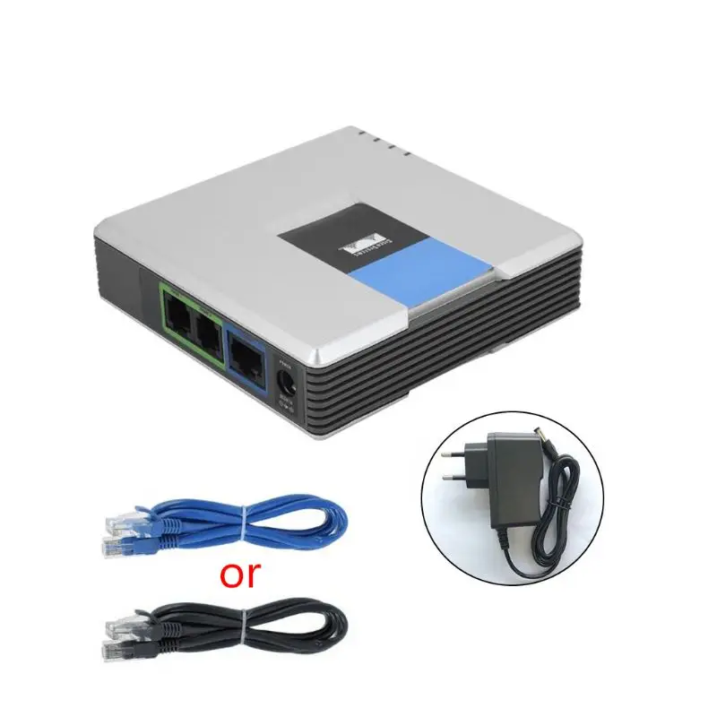 1Set VOIP Gateway 2 Ports SIP V2 Protocol Internet Phone Voice Adapter with Network Cable for Linksys PAP2T AU/EU/US/UK Plug