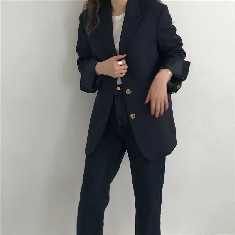 Женский винтажный офисный костюм HziriP синий элегантный свободный стильные