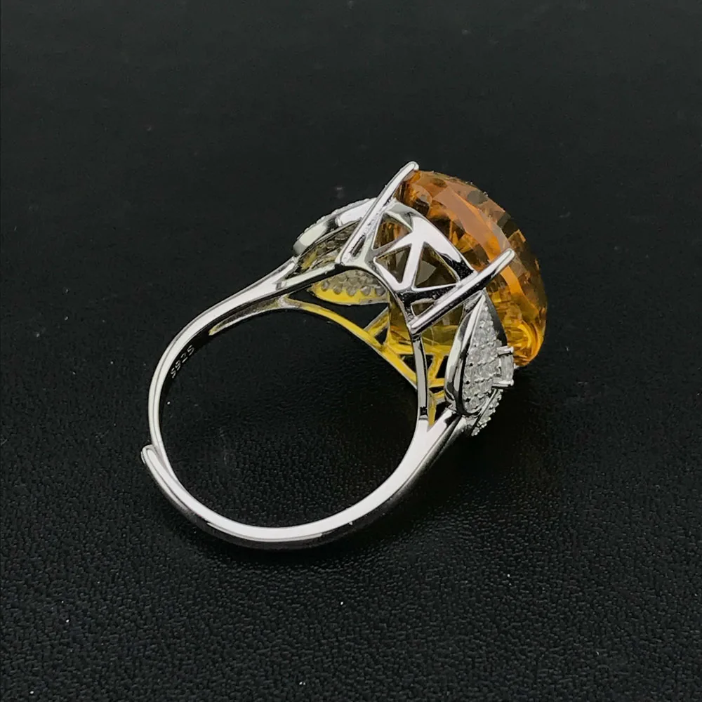 CSJ большой камень цитрин кольцо серебро 925 пробы вогнутая овальная огранка 15*20 мм