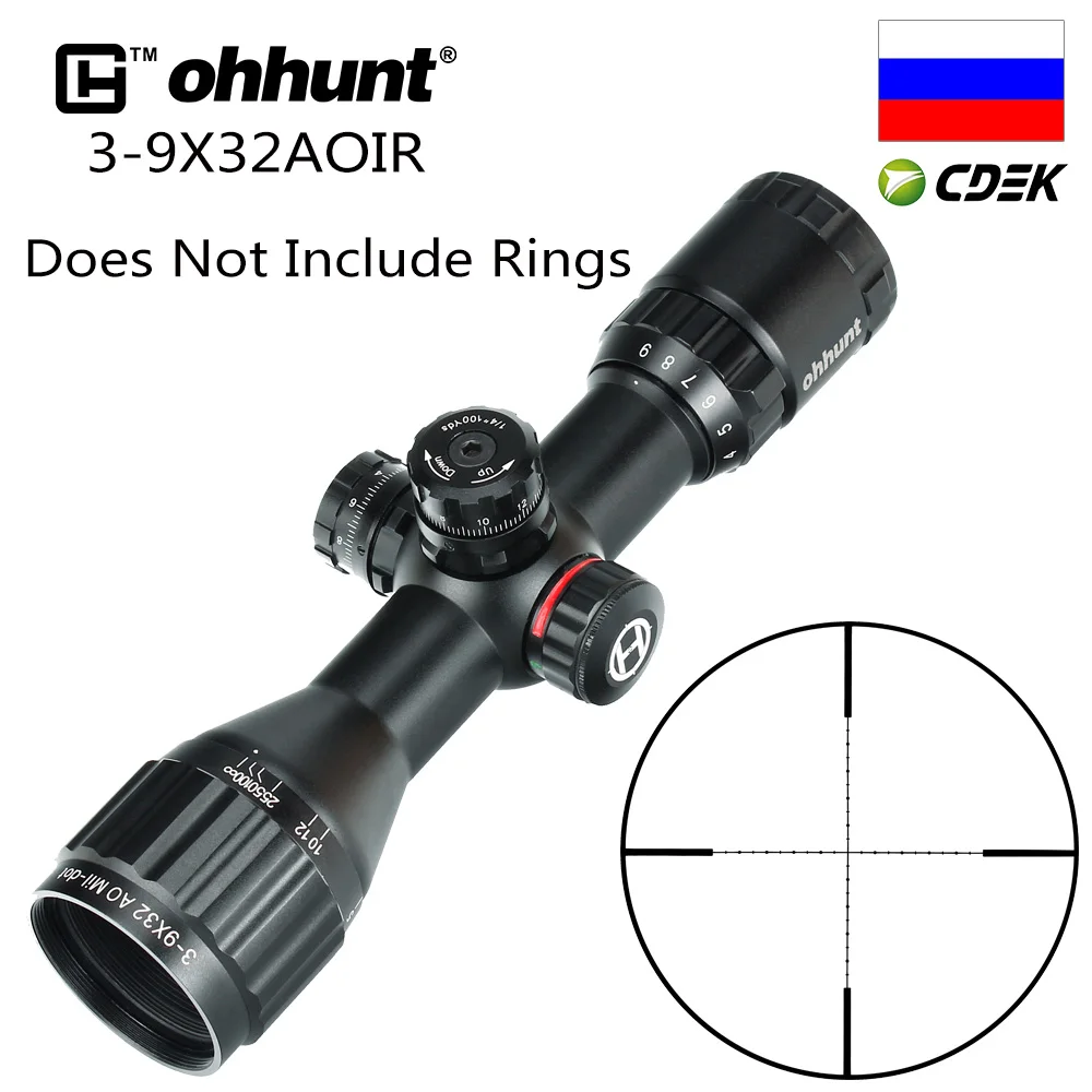 Охотничья оптика ohhunt 3-9x32 AO Compact 1/2 полумиллиметровая точечная сетка оптические прицелы башенки Блокировка с солнцезащитным козырьком тактический прицел - Цвет: Not include Ring