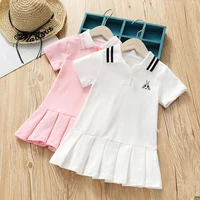 baby girl lapel rabbit embroidery tennis dress summer child pleated kids short sleeve shirt toddler clothes