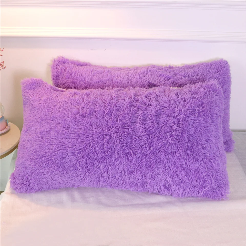 Purple 2 pcs BeddingOutlet из искусственного меха с капюшоном Подушка Чехол пушистый декоративная подушка чехол прямоугольник с длинным ворсом, декоративная наволочка для подушки 1/2 шт. дропшиппинг - Цвет: Purple 2 pcs