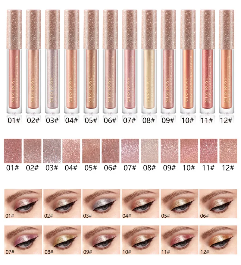 MISS ROSE 12 цветов блестящие тени для век одноцветные пигментные дымчатые мерцающие